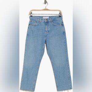 Topshop Mid Rise Raw Hem Straight Leg Jeans, Light Wash, Size 27